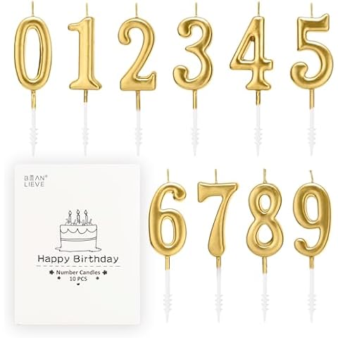 Beanlieve 10-Pieces Numeral Birthday Candles Cover