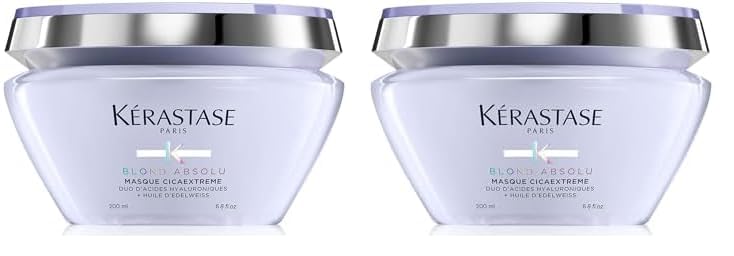 Kérastase Haarmaske für trockenes und blondiertes Haar, Anti-Haarbruch und Anti-Spliss, Mit Hyaluronsäure, Masque Cicaextrême, Blond Absolu, 200 ml (Packung mit 2)
