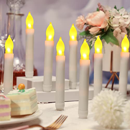Image of Macarrie 108 Pieces Flameless LED Taper Candles Battery Operated Candles, Flickering Light Electric Handheld Candlesticks, Halloween Christmas Church Party Weddings Decoration(White)