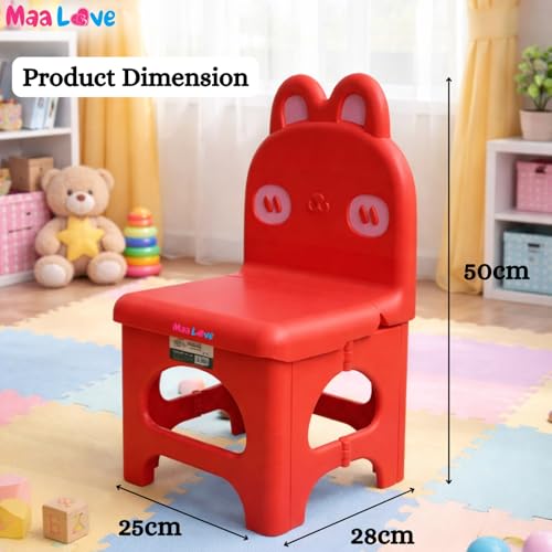 Image of Plastic Foldable Chair for Kids | School Study Chair for Indoor or Outdoor Use for Toddler Kids | Strong & Stable, Safe Rounded Edges | Capacity Up to 40 Kg (Rabbit Red)