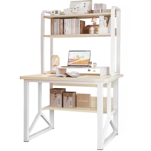 Amazon | パソコンデスク pcデスク 4段 勉強机 学習机 収納ラック付き