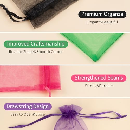 Image of 50PCS Organza Bags 5x7 Mixed Color, Small Gift Bags Mini Mesh Pouches Drawstring Sheer Goodie Baggies for Jewelry Candy Sachet Mother's Day Birthday Wedding Party Favor Treats Gifts Wrapping