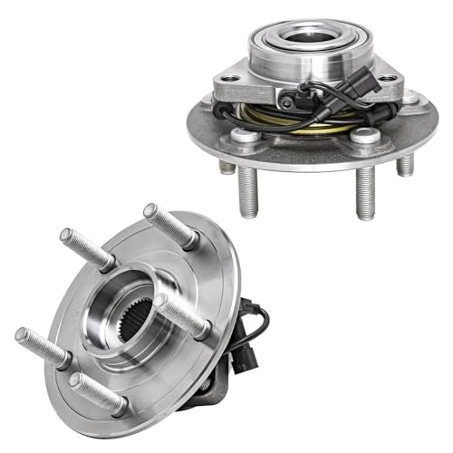 Image of Detroit Axle - Front Wheel Bearing Hubs Brake Kit for 2012-2018 Ram 1500 5 | Lug Drilled & Slotted Brake Rotors Ceramic Brake Pads Wheel Bearing Hubs Assembly 2013 2014 2015 2016 2017 Replacement
