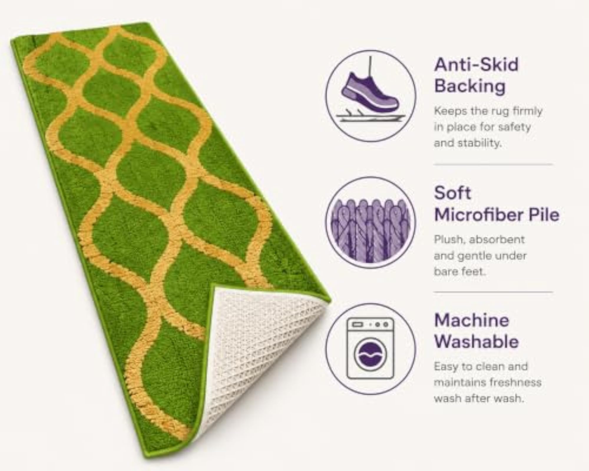 Anti-Skid Bedside Runner Carpet, Parrot Green