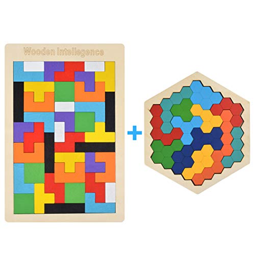 Loscrew Holz Puzzle Hexagon Puzzles für Kleinkinder Tangram...