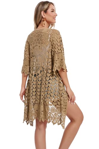 Women's Hollow Out Lace Kimono Short Sleeve Crochet Cardigan Cover up2