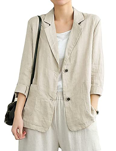 IDEALSANXUN Cotton Linen Blazer for Womens Long Sleeve Loose Casual Blazer Jackets