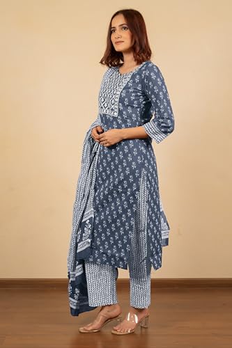 Image of MIRCHI FASHION Pure Cotton Women Straight Batik Print & Mirror Work Kurti Set with Dupatta and Pant