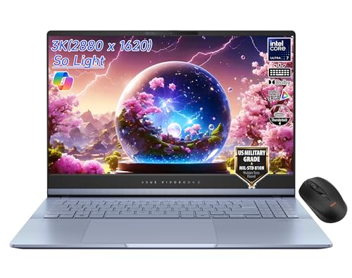 ASUS Vivobook S 39.6 cm 3K OLED 120Hz Copilot+ AI Laptop, Intel Core Ultra 7-155H Evo, Wi-Fi 6E, cámara web FHD, Thunderbolt 4, win11, con mouse (16 GB de RAM | SSD de 2 TB)