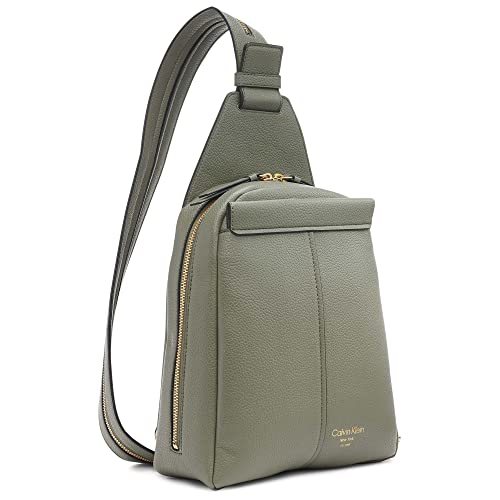 Image of Calvin Klein Women's Myra Backpack for Women - Vegan Leather Convertible Sling Backpack, 2 Pockets, Dusty Olive, One Size