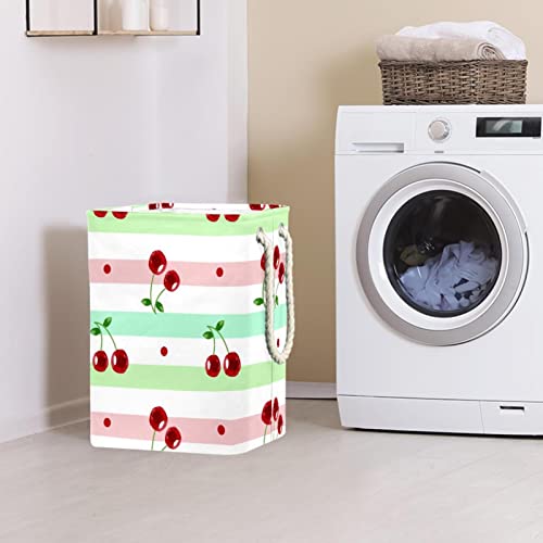Panier à linge personnalisé à rayures cerises grand format pour chambre - 3