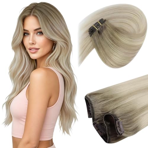 Sunny Hair Clip in Hair Extensions Real Human Hair Blonde Balayage 12 Inch