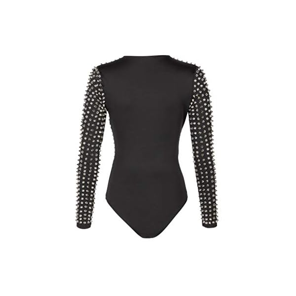 Rockstar - Body con tachuelas de remache, color negro, para mujer, Negro -, L