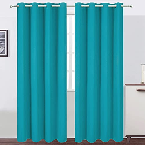 Image of LEMOMO Teal /Turquoise Kids Blackout Curtains for Bedroom /52 X 84 Inch /Set of 2 Panels Thermal Insulated Living Room Curtains