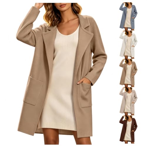 GOSEAGOTOFUN Long Cardigans for Women Dressy Lightweight Cardigan Long Sleeve Open Front Jacket Fall Winter Casual Outerwear 01-Khaki Small - image 1