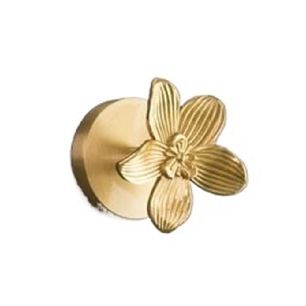 Mohuied One Color Brass Robe Hooks Solid Brass Wall Mounted Hooks For Hanging Coat Bags Keys Racks Leaf Flower Design Clothes Hangers For Hanging Coat Robe Keys Clothes Bags(Five-Petal Flower)