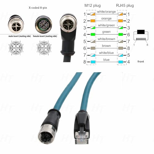 HangTon Câble Ethernet M12 4 Broches D-codage RJ45 CAT5e Pour Datalogic Omron Profinet Network Rail
