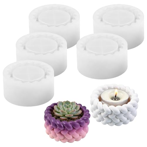 5er Set Silikonform Kerzenhalter Wiederverwendbare Gießformen Silikon für Kerzen & Blumentöpfe Teelichthalter Formen Haltbare Kerzen Formen für Teelicht Beton Gips Epoxidharz