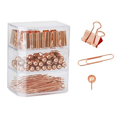 Binder Paper Clips Set,Paper Clamp Clips,Desk Accessory (RoseGold-182)