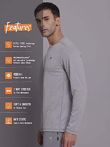 Image of TECHNOSPORT Men's Slim Fit Full Sleeve Round Neck T-Shirt, Double Cool Quick Dry Moisture Wicking Stretchable Sports Gym and Casual Wear