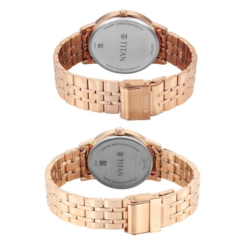 Image of Titan Bandhan Eternal Pair Analog with Date and Silver Dial Rose Gold Stainless Steel Strap Watch for Couples - 19672967WM01
