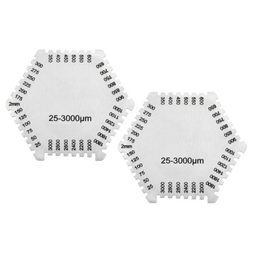 Combas de Espesor de Película Húmeda Hexagonales HARFINGTON, 2 piezas, rango 25-3000 μm, precisión alta, acero inoxidable, para pinturas, resinas y barnices, color plateado miniatura 1