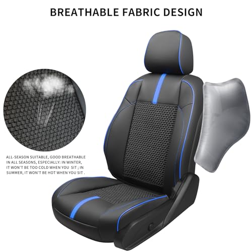 Image of Front Seat Covers Custom Fit for Toyota Tacoma 2016-2023 Double & Crew Cab SR,SR5,Limited,TRD Sport,TRD Pro,TRD Off-Road,Full Coverage Leather Seat Covers,Interior Accessories,Blue Black