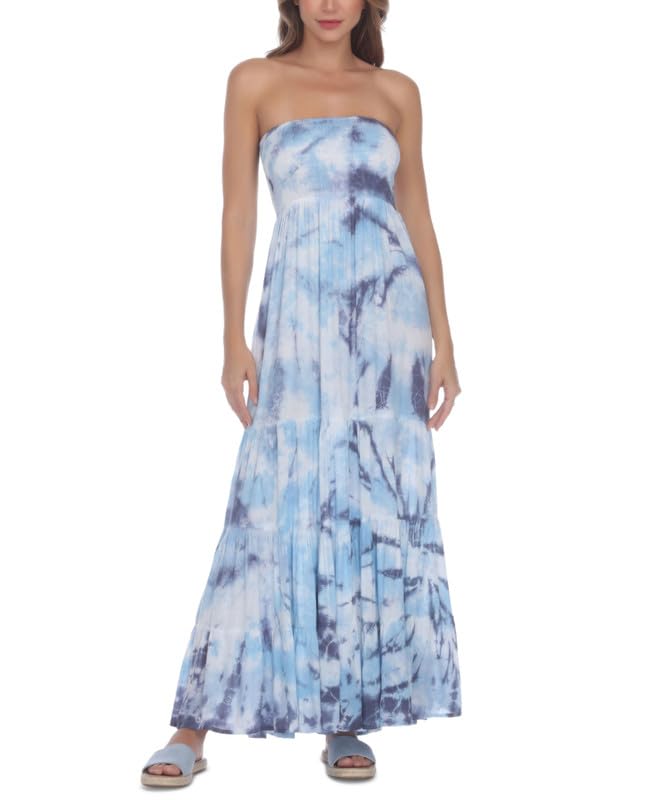 Raviya Women's Blue Tie-Dye Strapless Maxi Cover-Up Dress