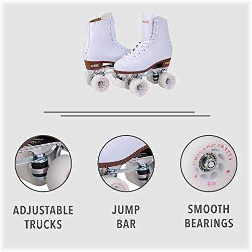Chicago Women's Premium Leather Lined Rink Roller Skate - Classic White Quad Skates - 5 - Thumbnail 3
