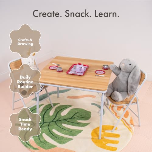 Image of Humble Crew Toddler Table and Chair Set for Kids, Wood Activity Furniture | Sturdy 3 piece playroom or bedroom desk, perfect size for crafts, snacks, homework, and learning, includes 2 matching seats