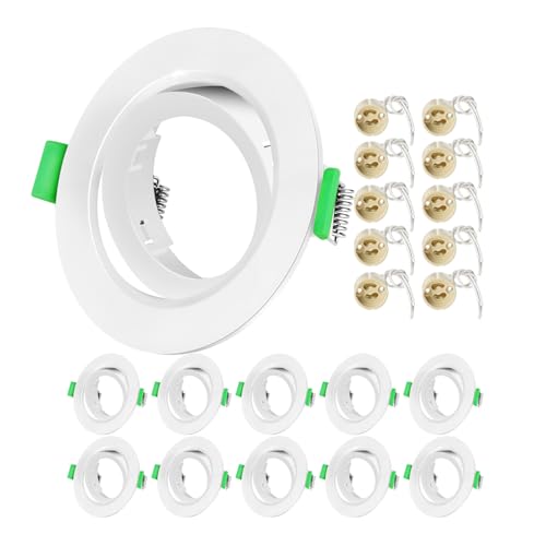 Tofisr - Recessed Spotlights GU10 Pack of 10 White with Ceramic Socket Diameter 75 mm 35° Swivelling for LED Lamps