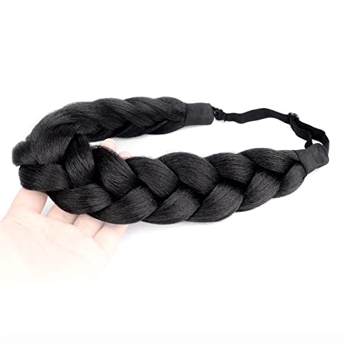 Diguan Afro Thick Yaki Straight Wide 2 Strands Synthetic Hair Braided Headband Hairpiece For Black Women Girl Kinky Straight (Natural Black) #TOP4