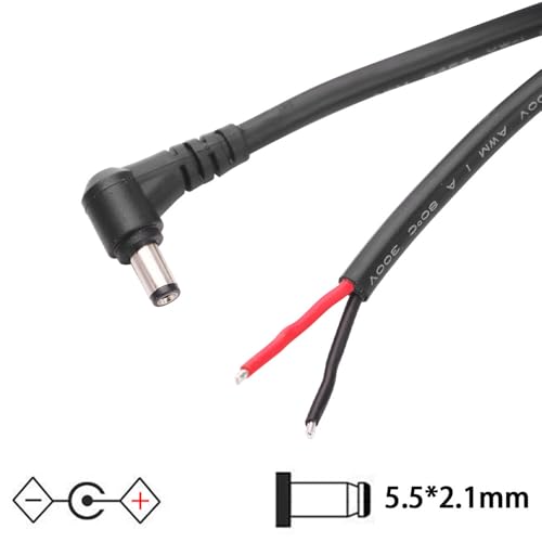 Image of 2Pcs 1FT 14AWG 15A 12V Right Angle DC Power Pigtails Cable, 5.5mm x 2.1mm Male Barrel Jack Plug to Bare Wire Repair Cable for CCTV Security Camera,DVR,LED Strip Light Power Supply Replacement