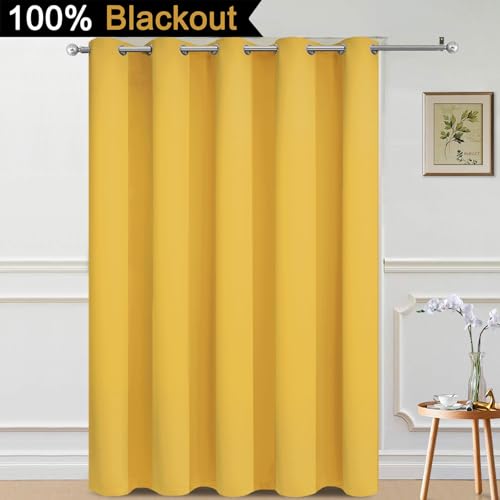 Image of Yakamok Mustard Yellow Blackout Patio Door Curtain Panels W70 x L84, 1 PCS | Noise Reducing Barrier Panel for Sliding Glass Door, 2 Thick Layers Heat Full Light Blocking Patio Door Drapery