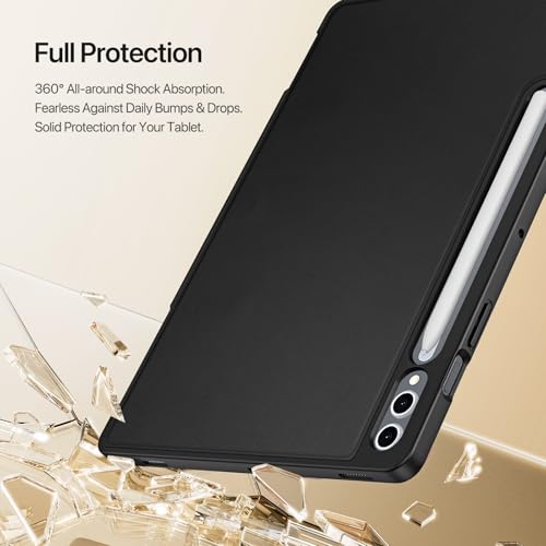 Image of INICIO Shockproof Folio Case Cover for Samsung Galaxy Tab S10 Plus / S9 FE+ / S9 Plus 12.4 inch, Multiple Angle Viewing Modes, 4.5cm Elevation Stand, S Pen Holder, Auto Wake /Sleep, PU+TPU, Black