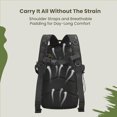 Image of CARRY TRIP Camouflage Tactical Outdoor Pro Backpack, Fits 14-Inch Laptop, Compact Slim Travel Bag,Attached MOLLE Pouch for Hiking, Camping & Trekking(13.6 Litre)