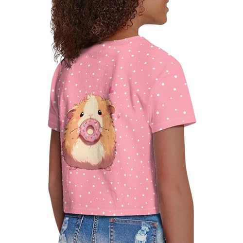 Image of Girls Crop Tees Crew Neck Casual Short Sleeve T Shirts Kids Loose Soft Comfortable Tees Blouses Shirt for Little Girl