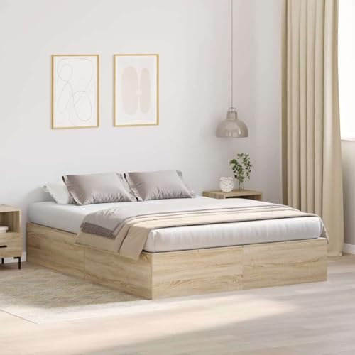 vidaXL Bettgestell Sonoma-Eiche 140 x 190 cm Holzwerkstoff, Geräumiges Bett, modernes Gestell, Funktionelles Design, ordentlicher Raum, stylische Möbel, platzsparende Lösung