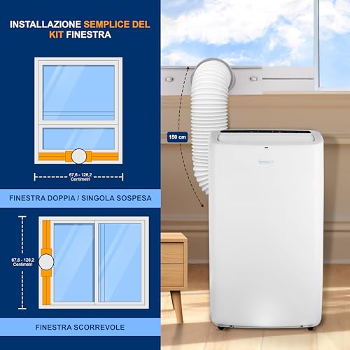Serenelife Condizionatore Portatile 3-In-1, Deumidificatore, Ventilatore, Telecomando, Kit Scarico Finestra, 13,000 Btu, Classe A - 4