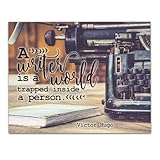 Vintage Writer Quote: A Writer is a World Trapped Inside a Person 11x14 Unframed Poster Rustic Literary Wall Art with Distressed Typewriter, Inspirational Decor for Offices, Libraries, & Reading Nooks