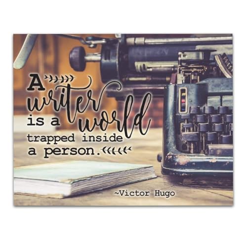 Vintage Writer Quote: A Writer is a World Trapped Inside a Person 11x14 Unframed Poster Rustic Literary Wall Art with Distressed Typewriter, Inspirational Decor for Offices, Libraries, & Reading Nooks