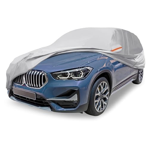 Image of Silver Tone Heavy Duty Waterproof Car Cover for SUV 173 inch-179 inch - All-Weather UV Protected Outdoor Full Exterior Cover with Sun /Snow /Rain Resistance
