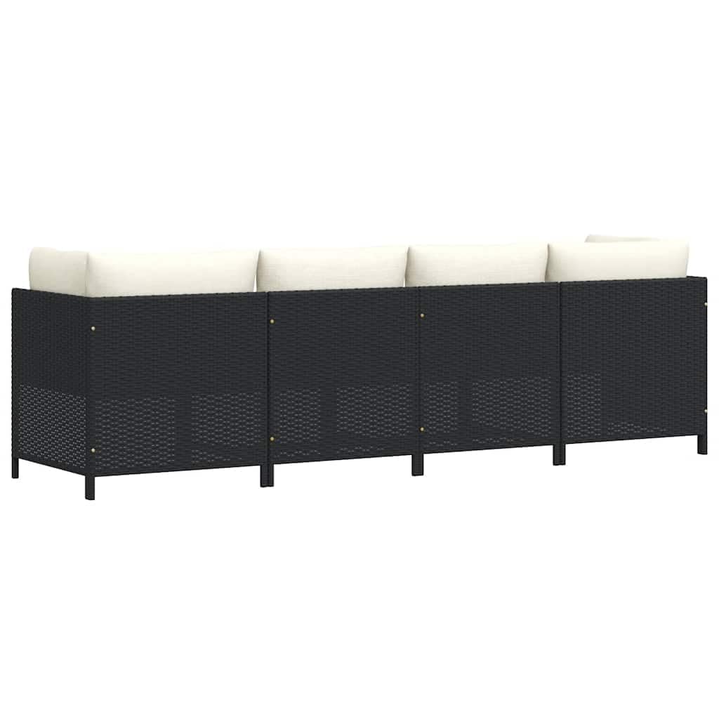 vidaXL Sofá de Jardín de 4 Plazas con Cojines Patio Terraza Balcón Salón Sala de Estar Exterior Muebles Mobiliario Almohada Ratán Sintético Negro