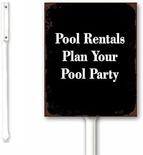 Pool Rentals Plan Your Pool Party Black Yard Sign with Stand 7In x 8.8In Rustic Garden Sign Lawn Sign Strong and Sturdy Aluminum Sign,Weatherproof, Easy to install, Outdoor Use