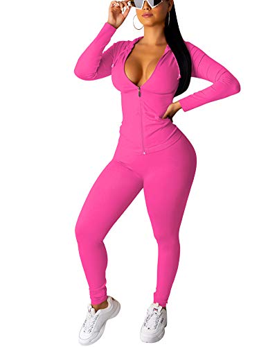 Tracksuit for Women Set Long Sleeve Full Zip Hoodie Jacket Skinny Pants XX-Large Rose