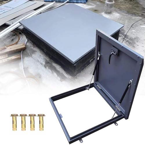 Galvanized Steel Roof Hatch with Gas Strut & Handle - Powder Coated Access Lid for Attic, Basement, Deck Installation - 55x55cm Durable Roof Window Access