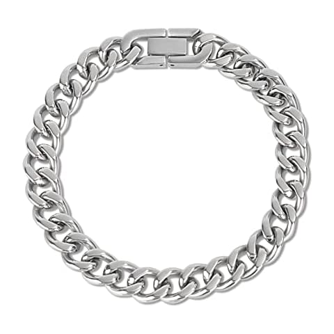 SanThree 9.5mm Solid Titanium Cuban Link Chain Bracelet for Men, Lightweight Skin-Friendly Hip Hop Bracelets for Birthday Graduation Friendship, 7"/7.5"/8",8.6"-9", Solid Titanium, no gemstone Cover