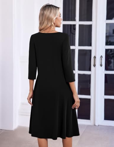 Image of Zeagoo 3 /4 Sleeve Women's Dress Pleated Midi Casual Dresses with Pockets