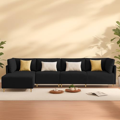 Image of Carina LHS 6 Seater L Shape Sofa Set for Living Room (Black Fabric) Premium Fabric Sofa
