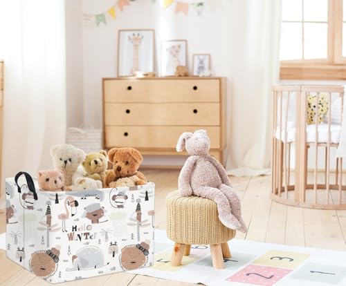 Image of Rectangular Kids Storage Basket Baby Storage Basket Cute Kids Toy Storage Bin Organizer Shelf Book Room Decor(Winter Animal)